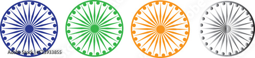 Vector illustrations of ashoka chakra in different colors