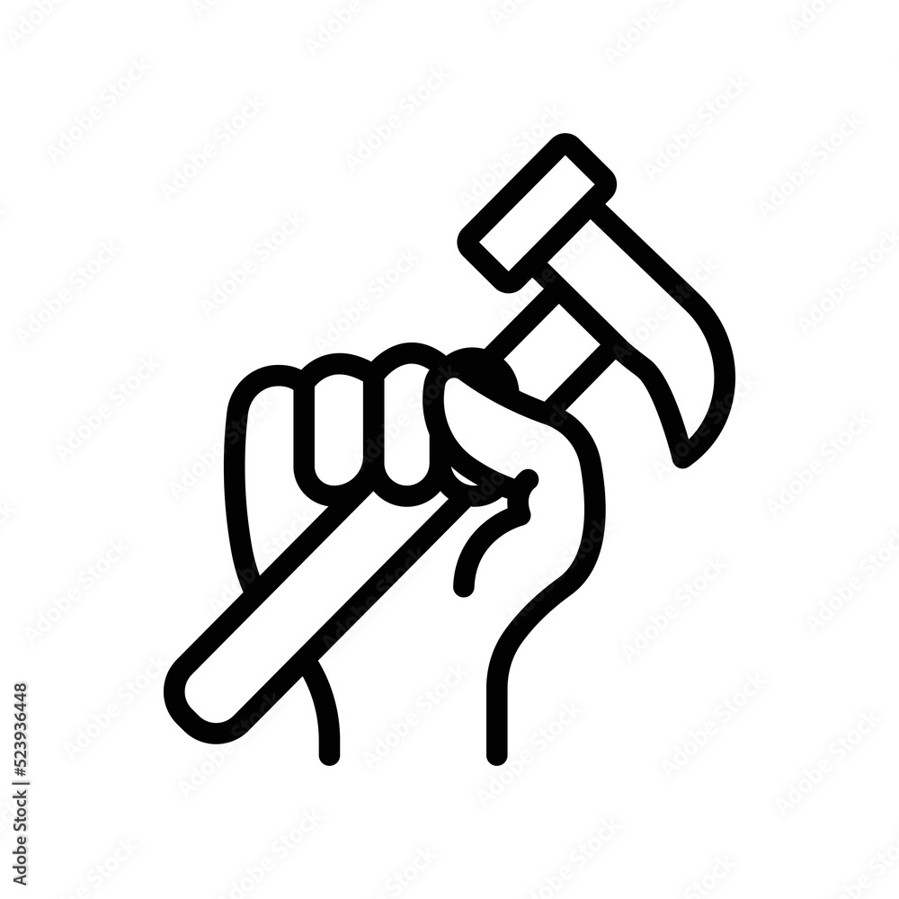 Hand holding hammer icon. icon related to construction, labor day. Line icon style. Simple design editable Hand holding hammer icon. icon related to construction, labor day. Line icon style. Simple design editable