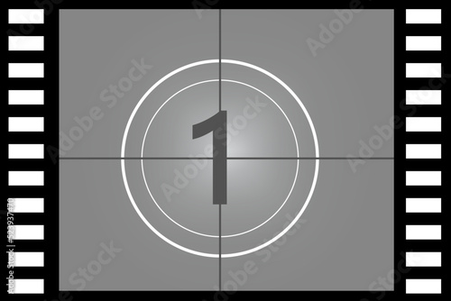 Old movies timer counter number one. Vector illustration. Stock image.