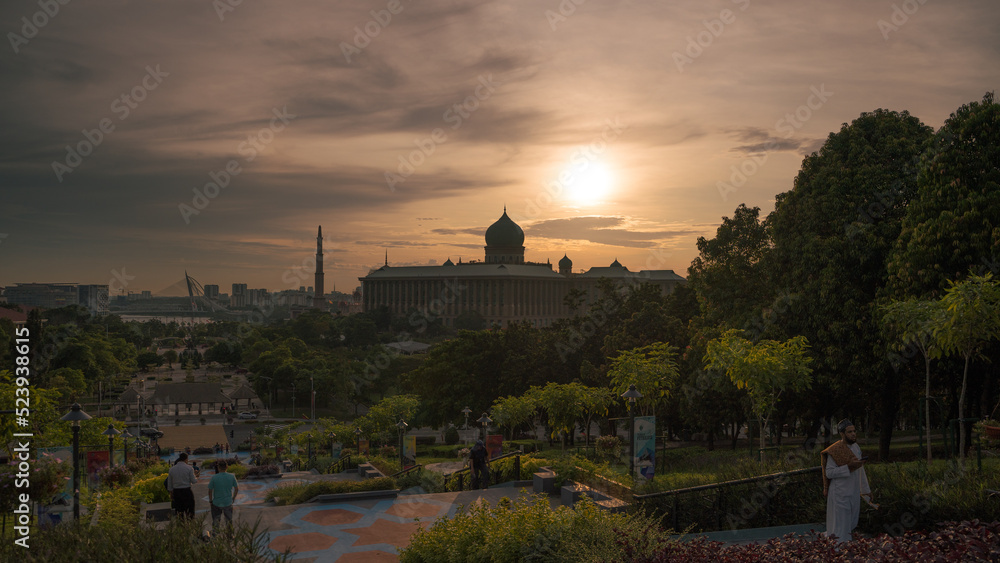 Sunset view of Putrajaya Step or Tangga Putrajaya facing the Prime Minister Office in Putrajaya