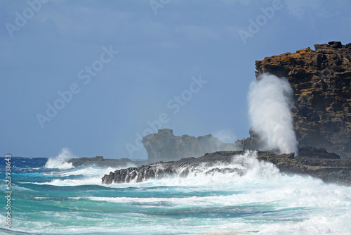 Popular Halona Blow Hole near Sandy Beach just past Hanauma Bay on Oahu Island in Hawaii. 