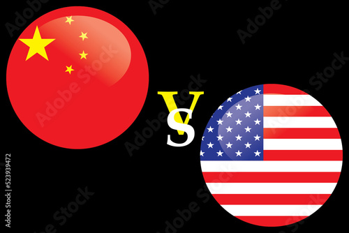 China VS United States of America flag isolated on Back background