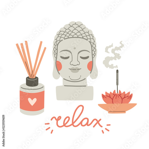 Yoga time elements set vector flat illustration