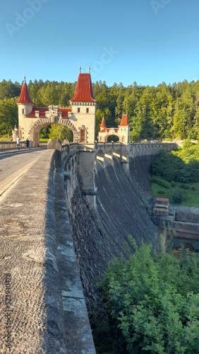 Vertical shot of Royal Forest Dam, Prehrada Les Kralovstvi. Czech Republic. photo