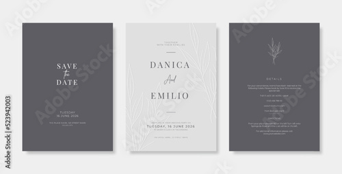 Premium wedding invitation template. Wedding engagement template with monchrome style. engraved wedding invitation template