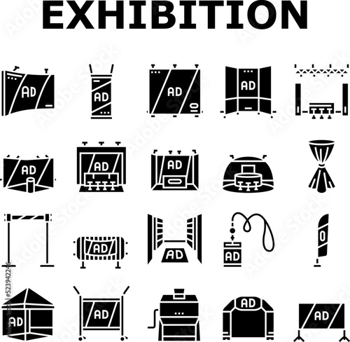 stand trade show event booth icons set vector