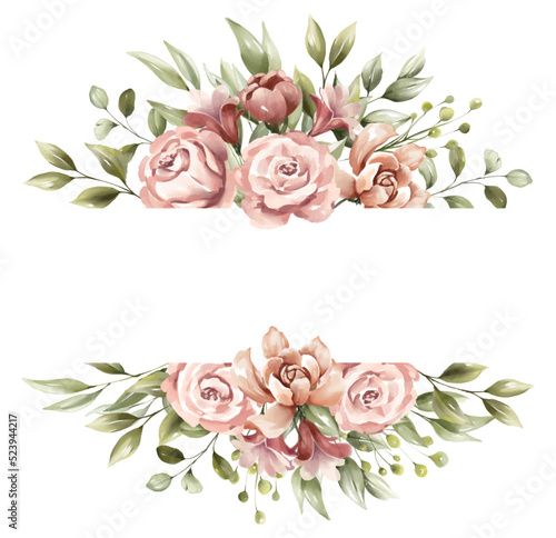 Beautiful floral border with watercolor