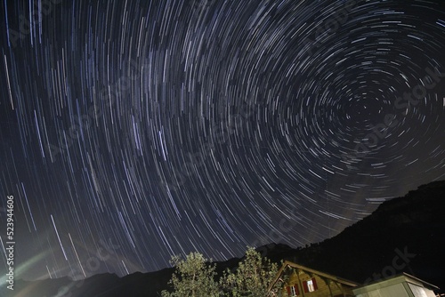 Star Trails and Milky Way in Brienz, Switzerland, Europe