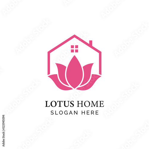Leaf Lotus Flower House Home Logo Design Vector Template