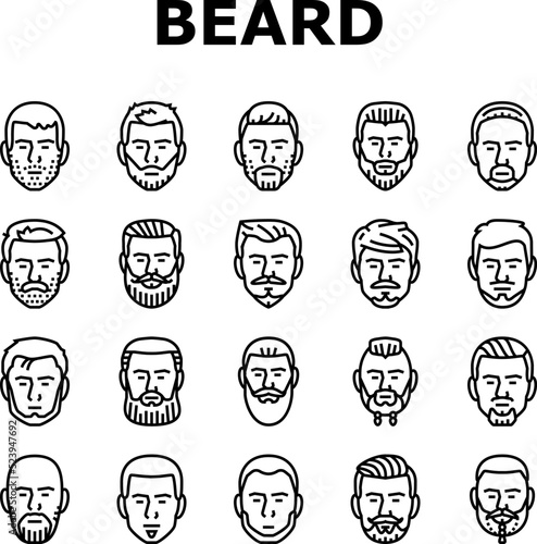 beard hair style face male icons set vector
