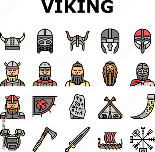 viking medieval norse helmet icons set vector