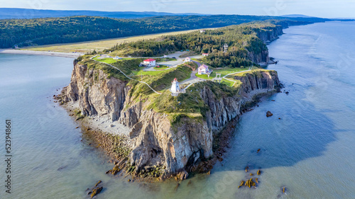 Aerial View of Cape Bonavista Lighthouse on Dramatic Coastal Cliffs in Newfoundland, Canada