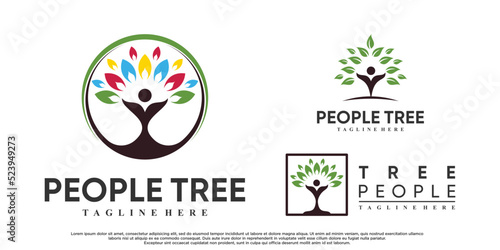 Set of people tree logo design vetcor illustration with creative concept Premium Vector photo