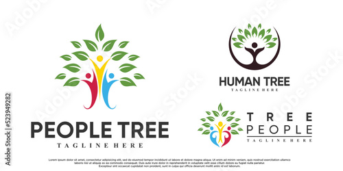 Set of people tree logo design vetcor illustration with creative concept Premium Vector