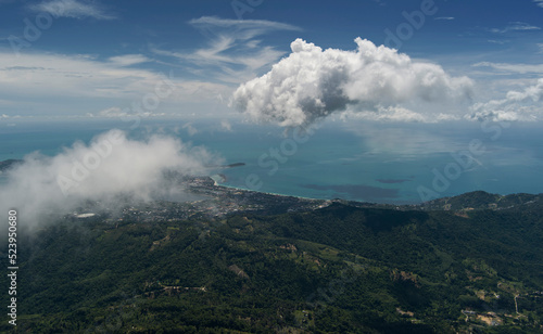 High altitude scene of Koh Samui island with some clouds in the sky-Thailand-