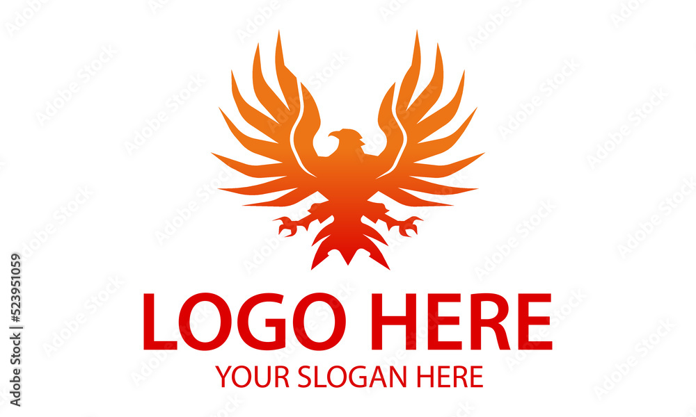 Red Color Phoenix Bird Spread Wing Logo Design Red Color Phoenix Bird Spread Wing Logo Design