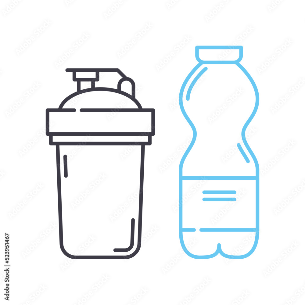 water bottle and shaker line icon, outline symbol, vector illustration, concept sign water bottle and shaker line icon, outline symbol, vector illustration, concept sign