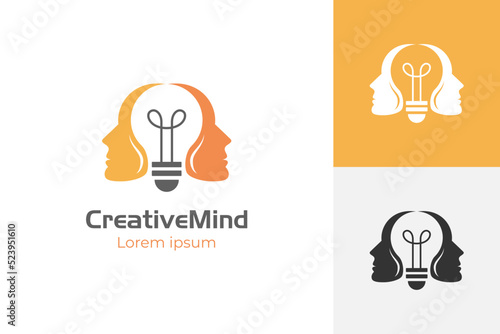 people head bulb lamp logo design vector creative idea smart logo icon symbol. vector illustration
