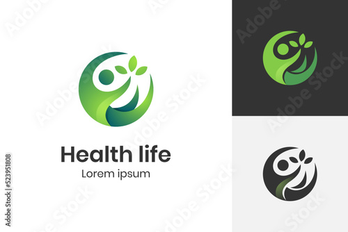 abstract Natural Care health life logo design with people leaf vector illustration for Ecological and biological product