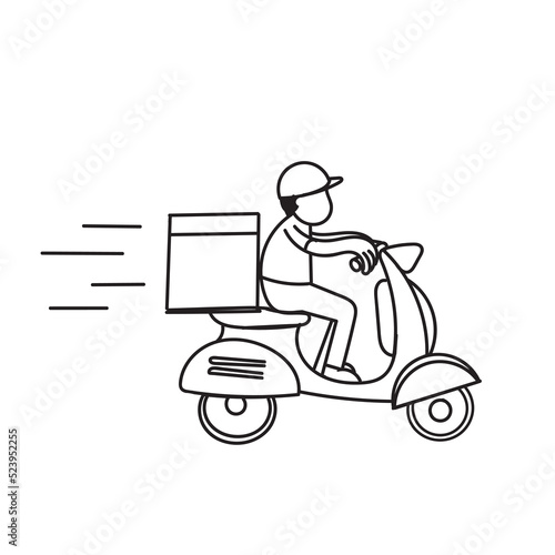 hand drawn doodle scooter delivery courier illustration vector