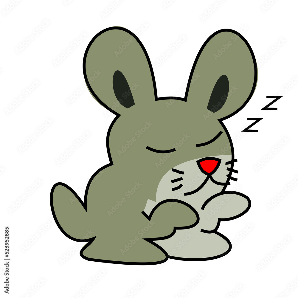 Sleepwalking or somnambulism rabbit isolated with clipping path and alpha channel on transparent picture background, Easter bunny with red nose with gray and green color fur