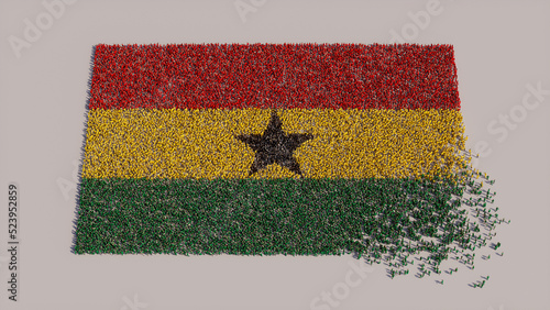 Ghanian Banner Background, with People coming together to form the Flag of Ghana. photo
