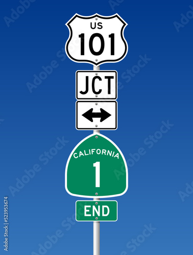 Vector illustration of the California State Highway road sign on metallic post