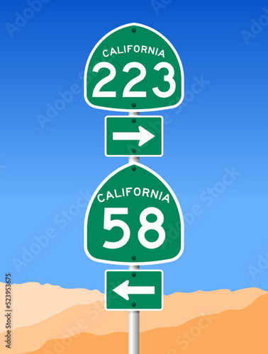 Vector illustration of the California State Highway road sign on metallic post