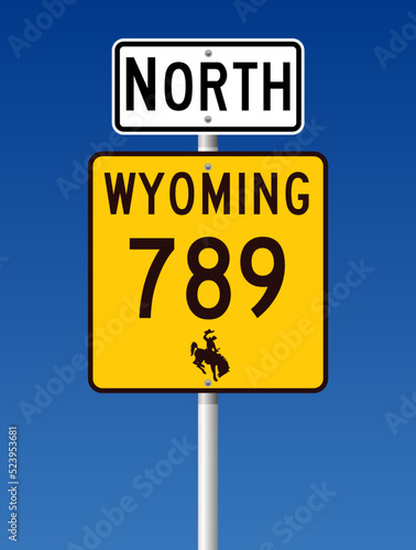 Vector illustration of the Wyoming State Highway road sign on metallic post