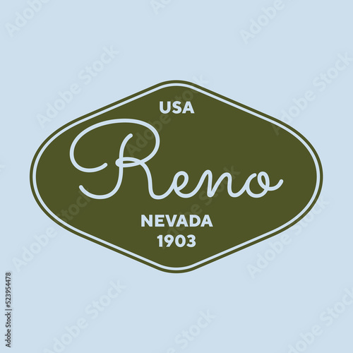 Vintage Reno, Nevada Sticker. Vintage and typography design in vector illustration. Hotel, hostel and motel logo.