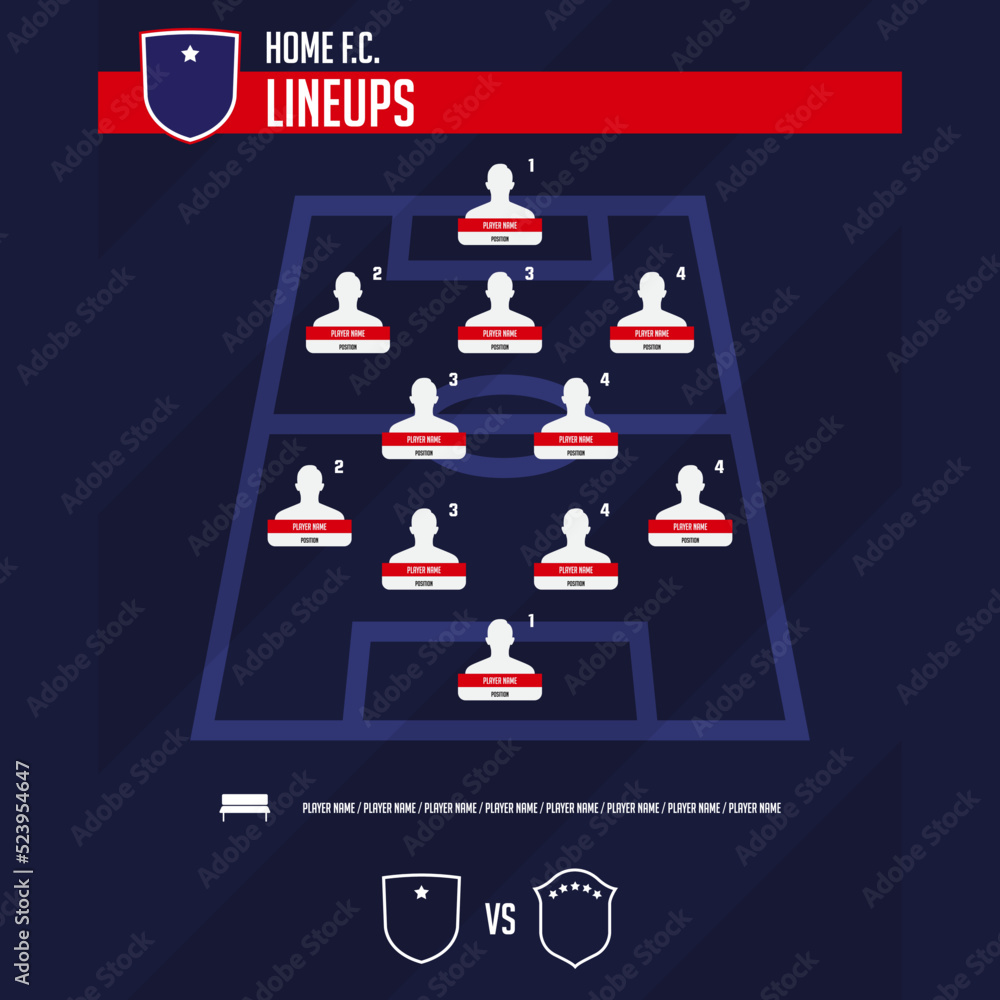 Football team formation, starting list or lineups infographic template ...