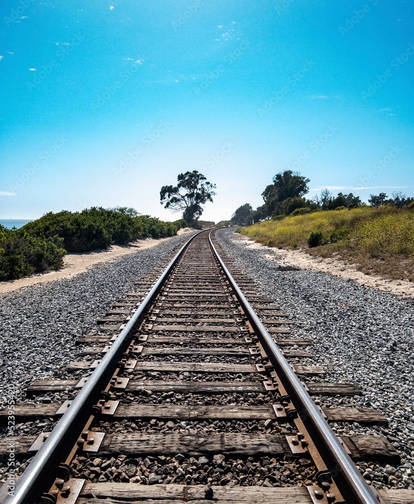 Pacific Surfliner railroad tracks in Carpinteria. Pacific Surfliner railroad tracks in Carpinteria.