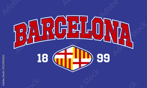 T-shirt stamp graphic, Sport wear typography emblem Barcelona vintage tee print, athletic apparel design shirt graphic print
