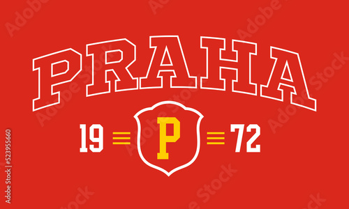 T-shirt stamp graphic, Sport wear typography emblem Praha vintage tee print, athletic apparel design shirt graphic print