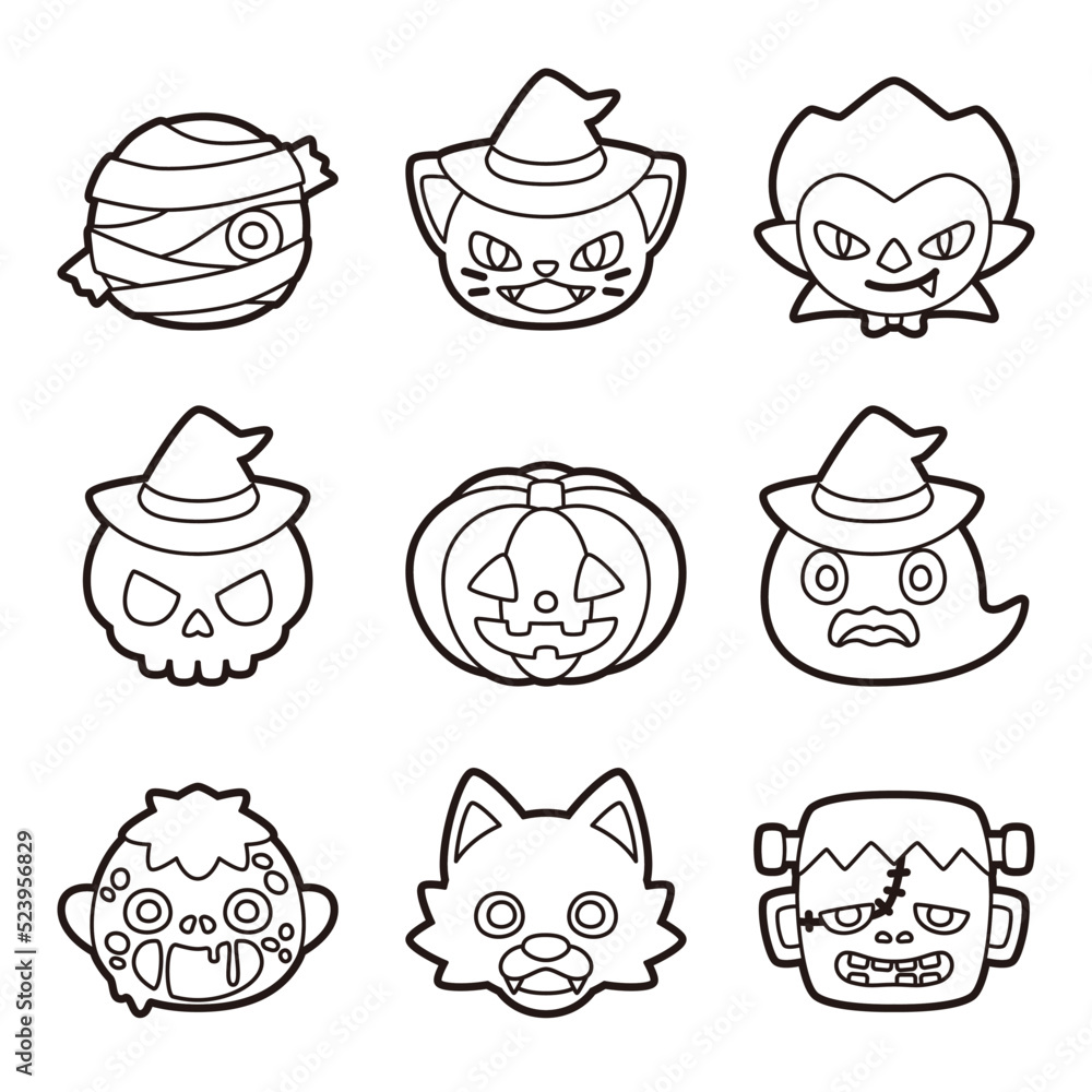 ハロウィン キャラクター セット ぬりえ ハロウィン キャラクター セット ぬりえ
