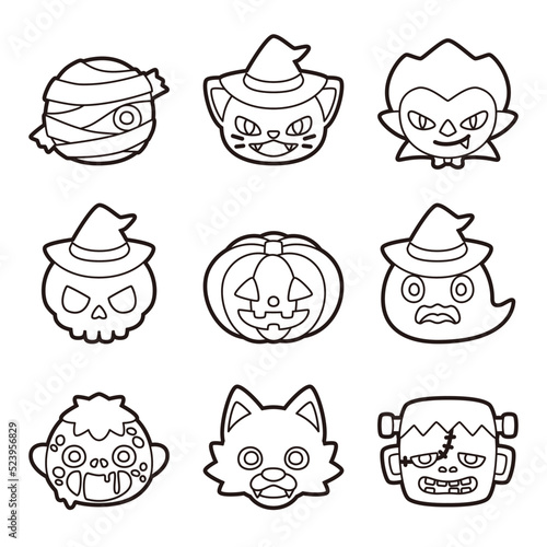 ハロウィン  キャラクター セット ぬりえ