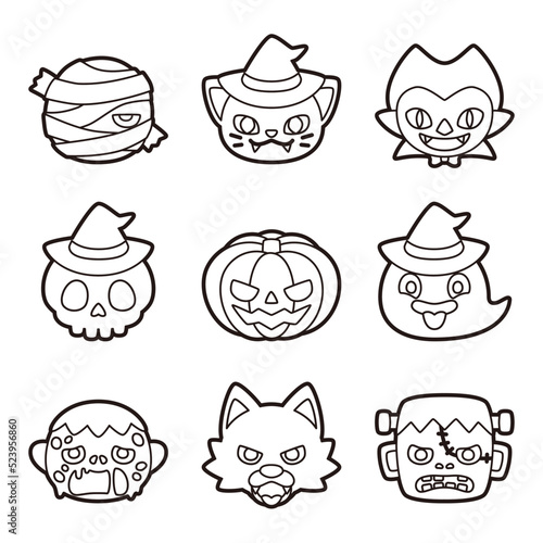 ハロウィン  キャラクター セット ぬりえ