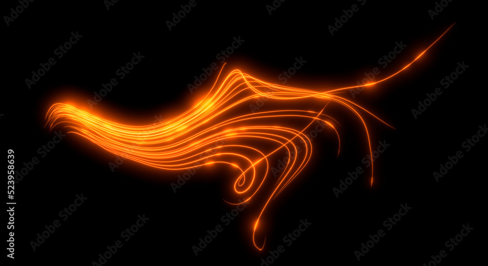 Abstract background. Beautiful orange lines. Magic sparks. Neon swirls. Glow effect. High tech. Sci Fi technology art. Abstract background. Beautiful orange lines. Magic sparks. Neon swirls. Glow effect. High tech. Sci Fi technology art.