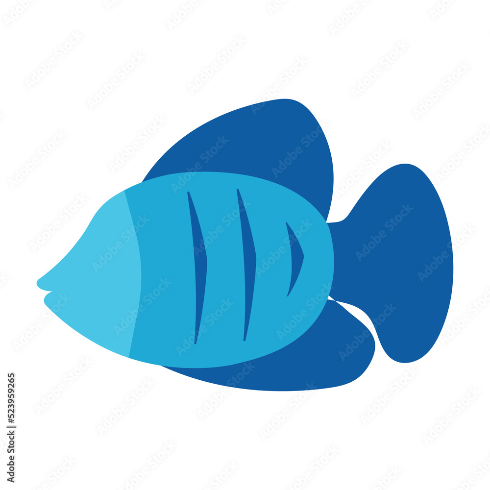 Flat Blue Fish Cartoon Animated Icon Clipart Faceless without Face