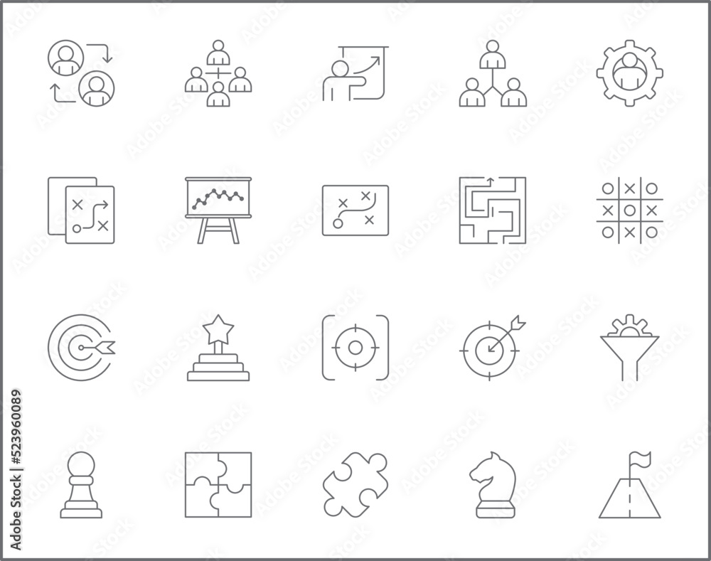 Simple Set of strategy Related Vector Line Icons. Contains such Icons as goals, success, logic, graphs, reports, business, growth, targets and more. Simple Set of strategy Related Vector Line Icons. Contains such Icons as goals, success, logic, graphs, reports, business, growth, targets and more.