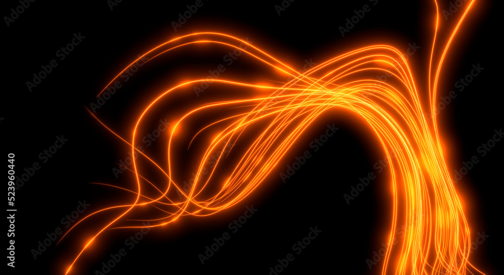 Abstract background. Beautiful orange lines. Magic sparks. Neon swirls. Glow effect. High tech. Sci Fi technology art. Abstract background. Beautiful orange lines. Magic sparks. Neon swirls. Glow effect. High tech. Sci Fi technology art.