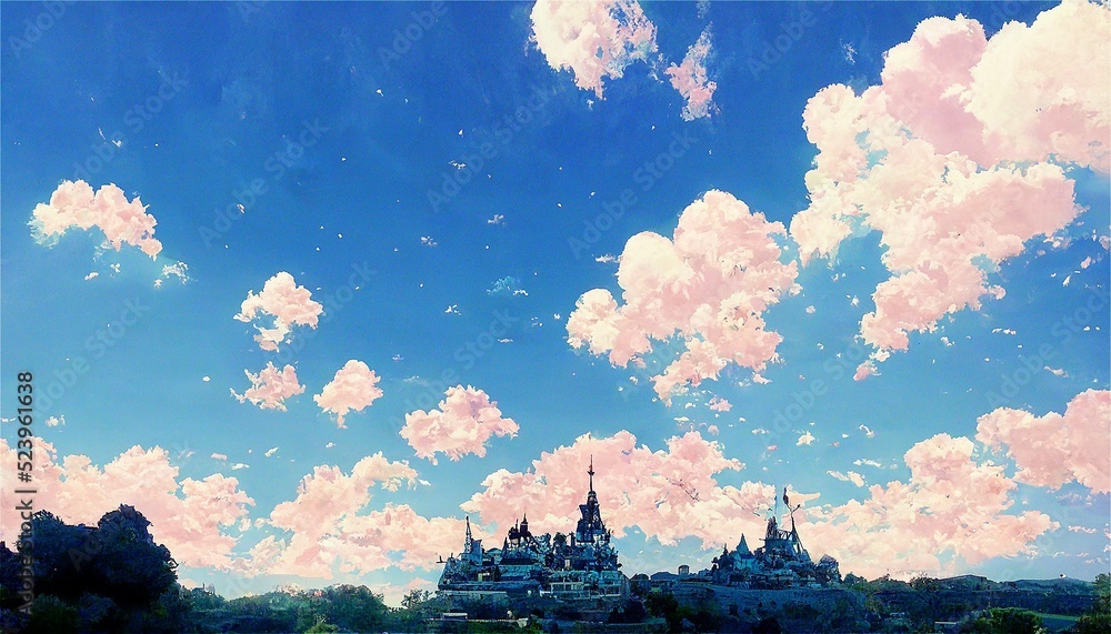 イラスト 絵画 雲 城 ファンタジー 天空 青空 Stock Illustration Adobe Stock