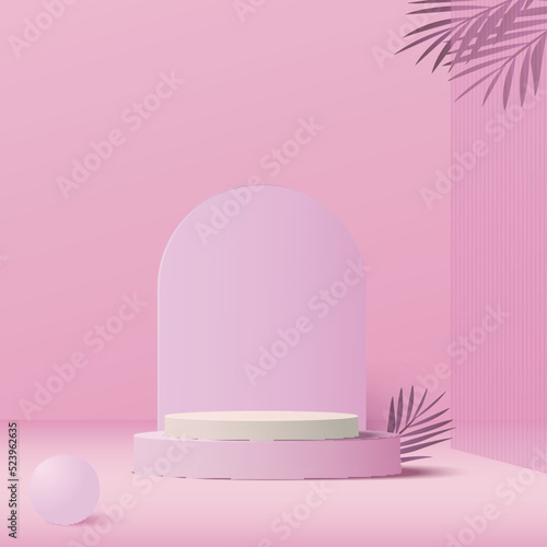 3d pink color podium and minimal pink color wall scene. 3d podium minimal abstract background. Vector