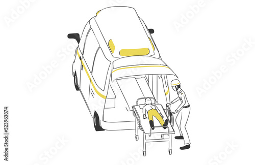 救急車と救急救命士のシンプルなイラスト