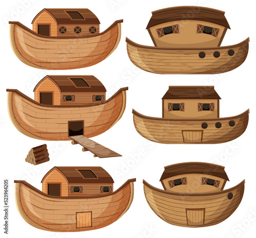 Set of different wooden ships