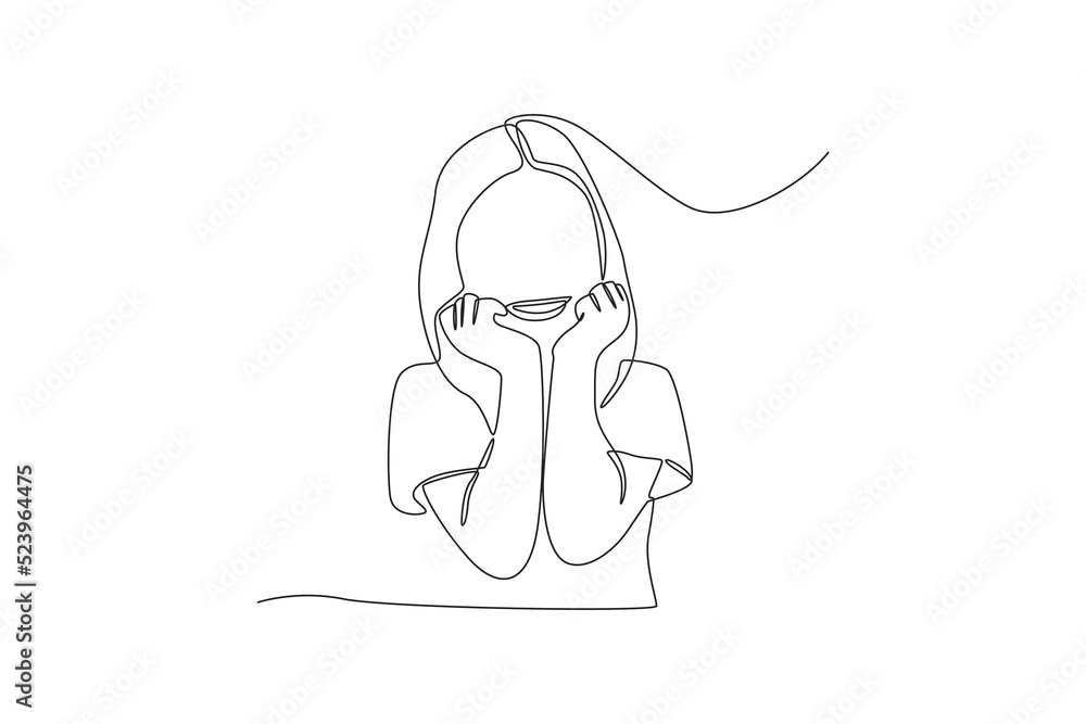 Continuous one line drawing Young woman showing smile. World smile day concept. Single line draw design vector graphic illustration. Continuous one line drawing Young woman showing smile. World smile day concept. Single line draw design vector graphic illustration.