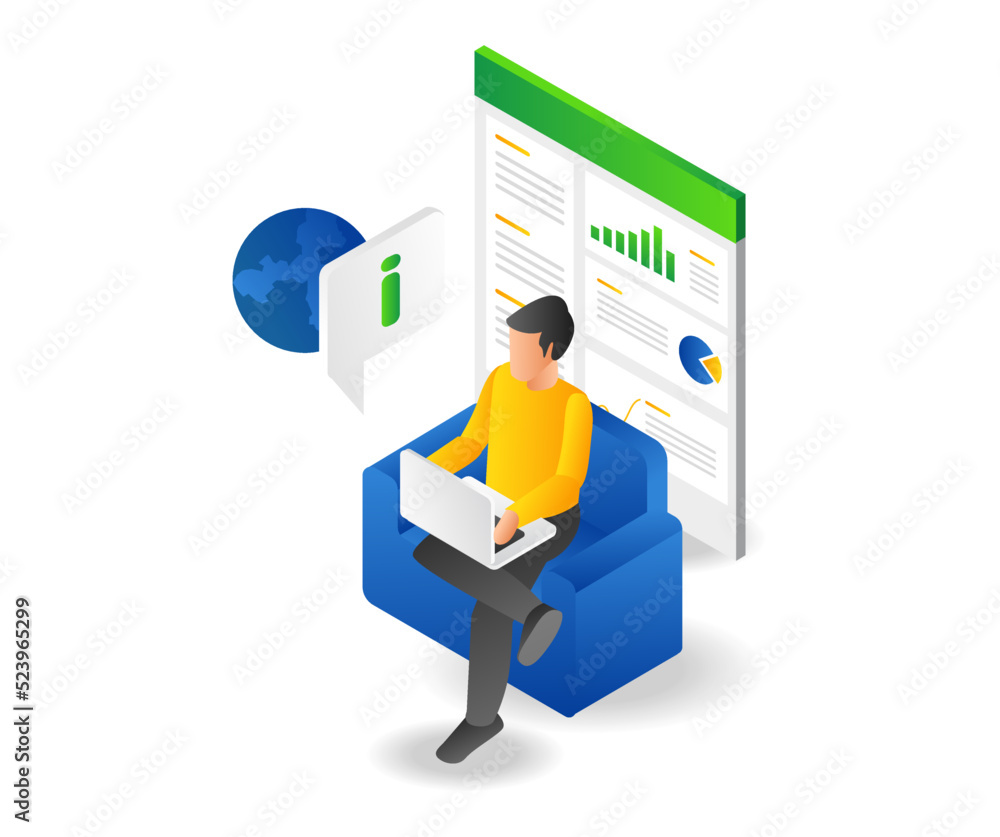 Man sitting on sofa looking for data analysis information Man sitting on sofa looking for data analysis information