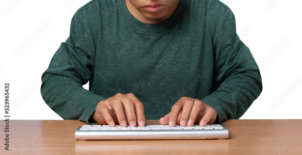 Young man using keyboard computer. Young man using keyboard computer.