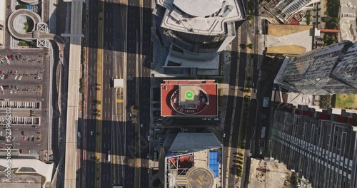 Mexico City Aerial v71 vertical top down view, drone flyover highway la marquesa and santa fe avenue capturing roadway traffics and building towers - Shot with Mavic 3 Cine - January 2022 photo