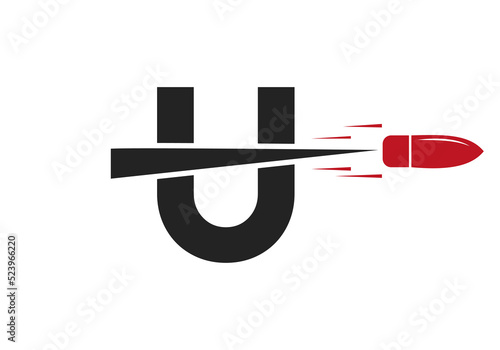 Letter U Shot Bullet Logo Vector Template Concept For Defense Logotype
